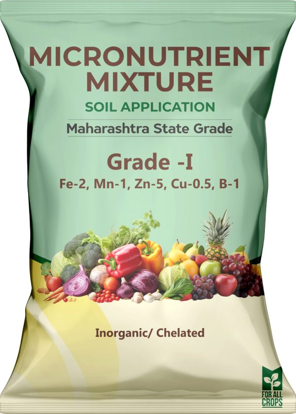 Soil Application (Grade I) – Fe: 2%, Mn: 1%, Zn: 5%, Cu: 0.5%, B: 1%