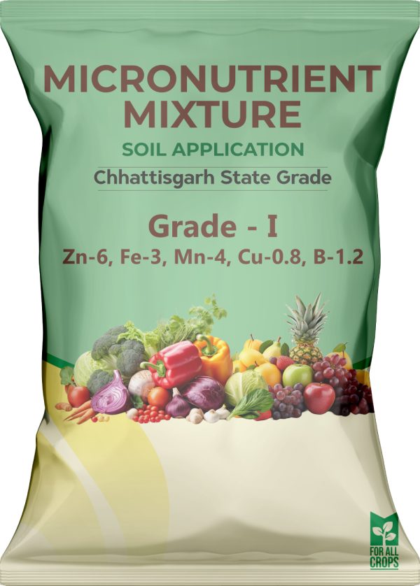 Soil Application (Grade I) – Zn: 6%, Fe: 3%, Mn: 4%, Cu: 0.8%, B: 1.2%