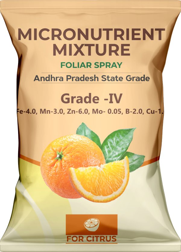 Foliar Spray (Grade IV) – Fe: 4.0%, Mn: 3.0%, Zn: 6.0%, Mo: 0.05%, B: 2.0%, Cu: 1.0%