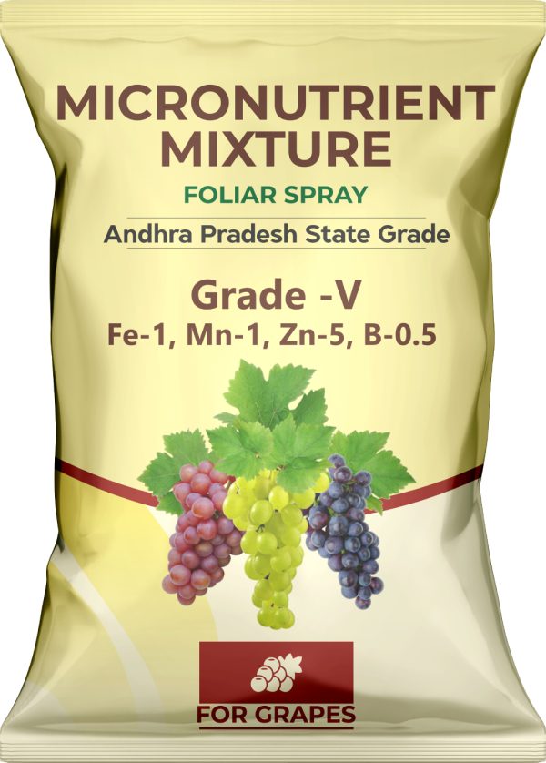 Foliar Spray (Grade V) – Fe: 1%, Mn: 1%, Zn: 5%, B: 0.5% (For Grapes)